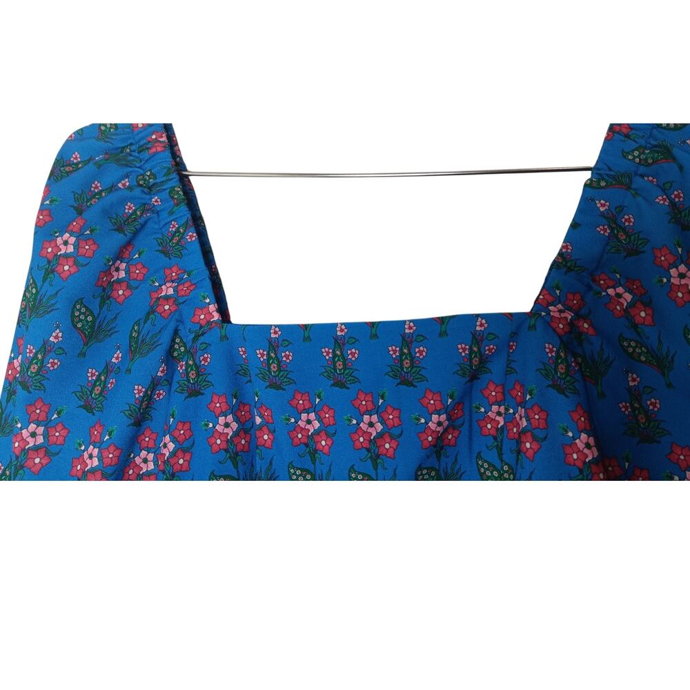 New with Tags RHODE Mina Draped Floral Mini Dress XS Blue Puff Sleeve Ruched - Picture 7 of 16